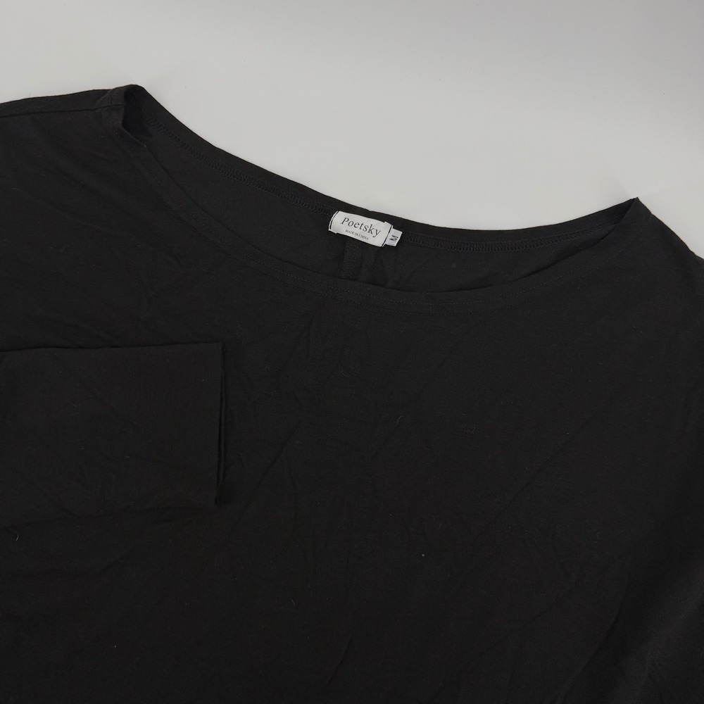 Poetsky‎ Black 3/4 Sleeve Boat Neck Tunic Top Women Medium